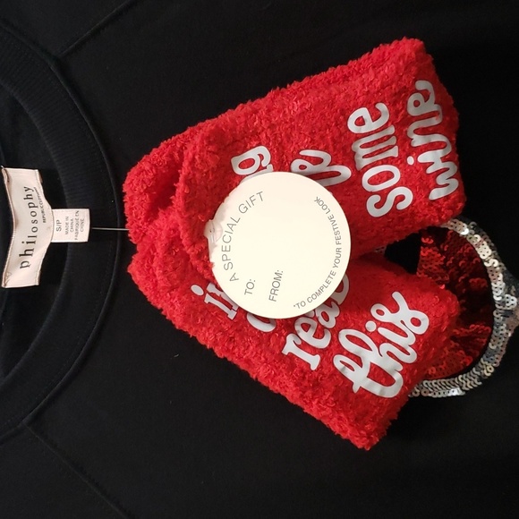 Philosophy Republic Clothing NWT Sequined Wine Glass Sweatshirt with Soc… - Picture 4 of 7